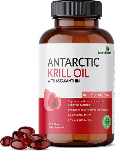 Futurebiotics Antarctic Krill Oil 1000mg with Omega-3s EPA, DHA, Astaxanthin and Phospholipids - 100% Pure Premium Krill Oil Heavy Metal Tested, Non GMO Ãƒâ€šÃ¢â‚¬â€œ 90 Softgels (45 Servings)