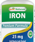 Best Naturals Iron Supplement (Iron Bisglycinate) - 25mg - 180 Tablets - Gentle of Stomach - Non-Constipating