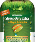 Irwin Naturals Stress-Defy Extra Plus Mega B-Complex - Potent Adaptogens Support a Balanced, Positive Mood - Calm & Focused Stress Management with Rhodiola, 5HTP, Reishi & Maca - 60 Liquid Softgels