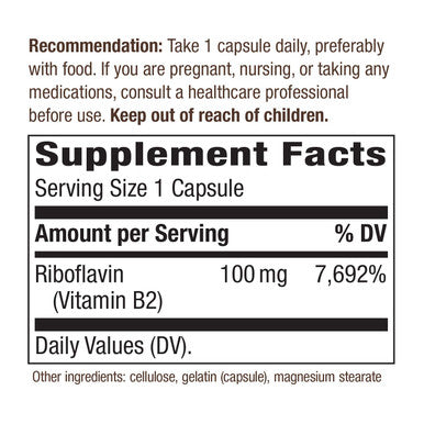 Nature's Way Vitamin B2, 100 mg per serving, 100 Capsules