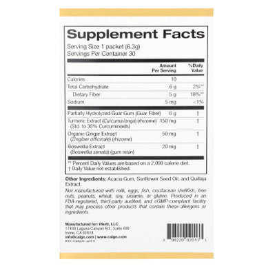 California Gold Nutrition Prebiotic Fiber Plus Turmeric, Ginger, & Boswellia, 30 Packets, 0.22 Oz (6.3 G) Each