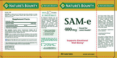 Nature's Bounty Sam-E Dietary Supplement Support Joint Health 400Mg 30 Tablets