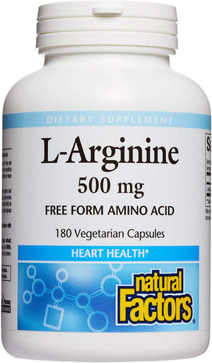 Natural Factors LArginine 500 mg Supports a Healthy Cardiovascular System Heart and Muscle Metabolism 180 capsules 180 servings