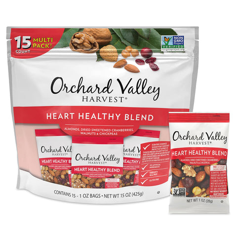Orchard Valley Harvest Omega-3 Mix, 1 Ounce Bags (Pack of 15), Walnuts, Cranberries, Almonds, and Pistachios, Gluten Free, Non-GMO, No Artificial Ingredients, Healthy Snacks for Adults