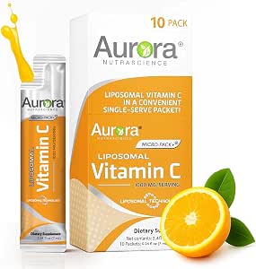 Aurora Nutrascience MicroPack Liposomal Vitamin C Immune Support 1000 mg Per Serving Vegan Gluten NonGMO 10 Single Serve Packets Orange