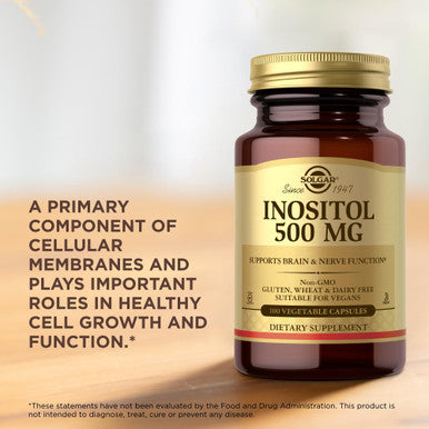 Solgar Inositol 500 Mg - 100 Vegetable Capsules - Supports Cellular Function & Brain Health - Vegan Gluten Free Dairy Free Kosher - 100 Servings