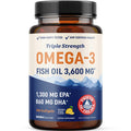 Triple Strength Omega 3 Fish Oil 3600 mg EPA & DHA Over 2100mg Omega-3 Fatty Acids 1300mg EPA + 860mg DHA Best Essential Fatty Acids Premium Wild Caught & Burpless Fish Oil 180 Ct