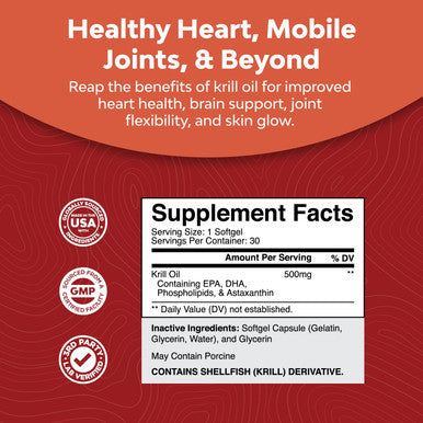 Antarctic Krill Oil Softgels - High Absorption Krill Oil Omega 3 Fatty Acid Supplement with Potent EPA DHA Astaxanthin and Phospholipids - Wild Caught Burpless Fish Oil Omega 3 Supplement (30 Count)