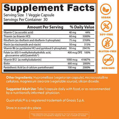 Doctor's Best Fully Active B Complex Non GMO Gluten Free Vegan Soy Free Supports Energy Production 30 Veggie Caps