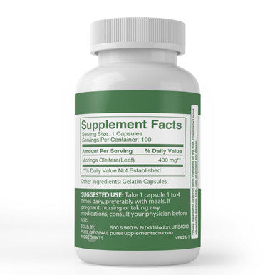 PURE ORIGINAL INGREDIENTS Moringa Oleifera (100 Capsules) Always Pure, No Additives Or Fillers, Lab Verified