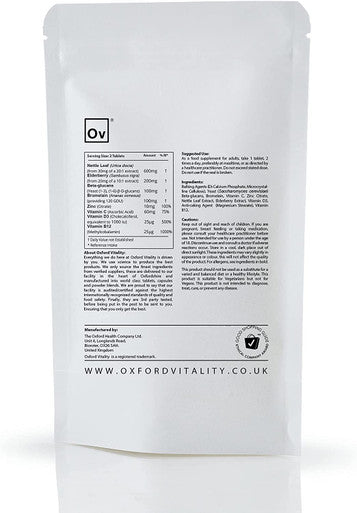 Nettle Immune Complex Tablets | with Elderberry, Beta-Glucans, Bromelain and Added Vitamins | Oxford Vitality (365)