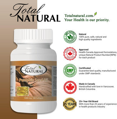 Pumpkin Seed Oil 1000mg 180s [1 bottle] by Total Natural, Men And Sex Health Care, Supports Healthy Prostate And Urinary Control, Made In Canada