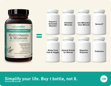 NatureWise Womens Stress Support Multivitamin Minerals Whole Food Complex with Sensoril Ashwagandha Probiotics for Energy Focus Mood Balance Packaging May Vary 1 Month Supply 60 Capsules