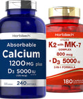 Calcium With Vitamin D3 | K2 D3 Vitamin Supplement | Bone And Joint Double Pack Bundle | By Horbaach