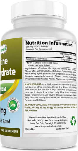 Best Naturals Creatine Monohydrate 1000 mg 240 Tablets