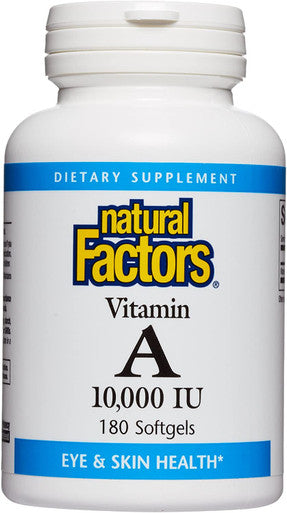 Natural Factors Vitamin A 10000 IU Supports Healthy Bones Teeth Vision and Skin 180 softgels 180 servings