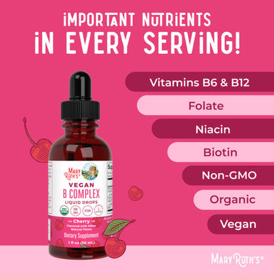 MaryRuth Organics Vitamin B Complex B Vitamins Complex Biotin Vitamin B12 Niacin Folate Metabolic Support Supplement 1 Fl Oz