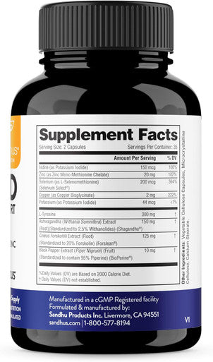 Sandhu'S Thyroid Support Complex With Selenium 200Mcg Zinc 20Mg Iodine 150Mcg L Tyrosine 300Mg Ashwagandha 150Mg Pure Health Supplement For Women & Men 70 Count, 35 Days Supply