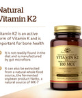 Solgar Naturally Sourced Vitamin K2 (Mk-7) 100 Mcg - 50 Vegetable Capsules - Supports Bone Health - Whole Food Source From Natto Extract - Non-Gmo Gluten Free 50 Total Servings