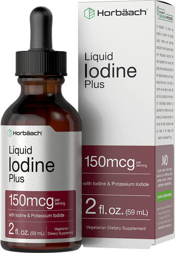 Liquid Iodine Solution Drops | 2 fl oz | 150 mcg | Iodine & Potassium Iodine Supplement | Vegetarian, Non-GMO, Gluten Free Liquid Tincture | by Horbaach