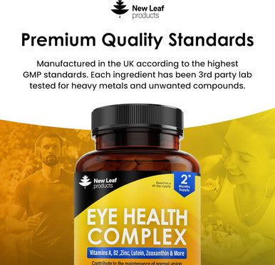 Lutein Supplement For Eyes - Lutein And Zeaxanthin Supplement Enriched With Vitamin A, B2 Which Supports Normal Vision & Zinc Eye Vitamins - Made In The Uk Lutein Eye Health Complex By Leaf
