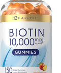 Carlyle Biotin 10000Mcg Gummies | 150 Count | Peach Flavor Supplement | Vegan, Non-Gmo, Gluten Free
