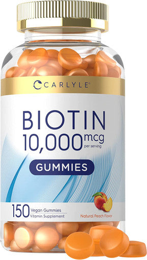 Carlyle Biotin 10000Mcg Gummies | 150 Count | Peach Flavor Supplement | Vegan, Non-Gmo, Gluten Free