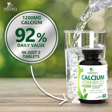 Calcium 1200 Mg With Vitamin D3, Calcium Supplement Vitamins, Supports Bone Strength, Teeth & Immune System, Calcium Supplements For Women & Men, Nature'S Absorbable Calcium Carbonate - 60 Tablets