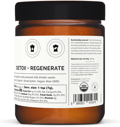 Erbology Organic Milk Thistle Powder 3.2 Oz - 30 Servings - 180Mg Silymarin Per Serving - Liver Health - Cold-Pressed From 100% Milk Thistle Seeds - Sustainably Sourced In Europe - Vegan - Gmo-Free