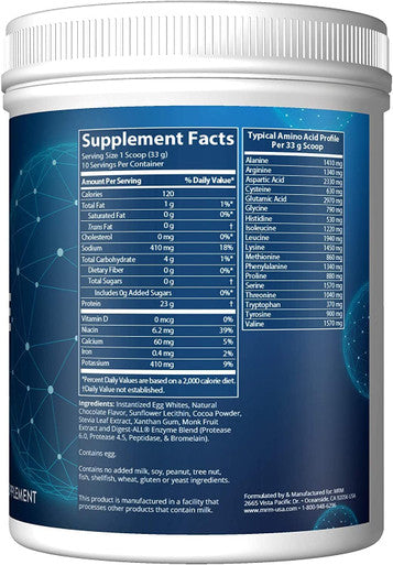 MRM Nutrition Egg White Protein | Chocolate Flavored | 23g Fat- Protein | with Digestive enzymes | Highest Biological Value | Clinically Tested | 10 Servings