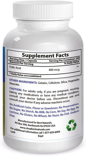 Best Naturals Folic Acid 800 mcg 240 Capsules