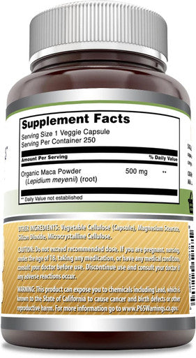 Amazing Nutrition Formulas Maca 500mg 250 Veggie Capsules | Non-GMO | Gluten | Made in USA | Suitable for Vegetarians