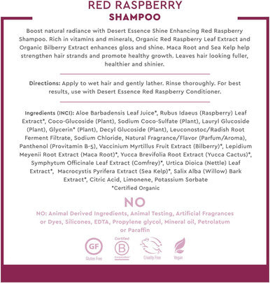 Desert Essence Red Raspberry Shampoo - 8 Fl Ounce - Gloss & Shine Enhancing - Strengthens Hair - Removes Everyday Pollutants - Vitamin A & C - Calcium - Magnesium