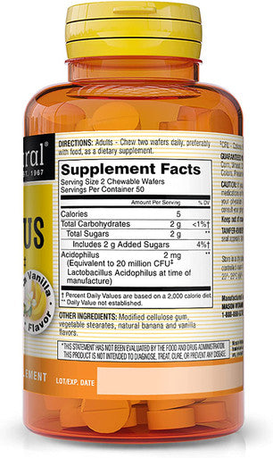 Mason Natural Acidophilus 20 Million CFU - A Healthy Digestion, Improved Gastrointestinal Health, Vanilla Banana Flavor, 100 Chewables (Pack of 3)