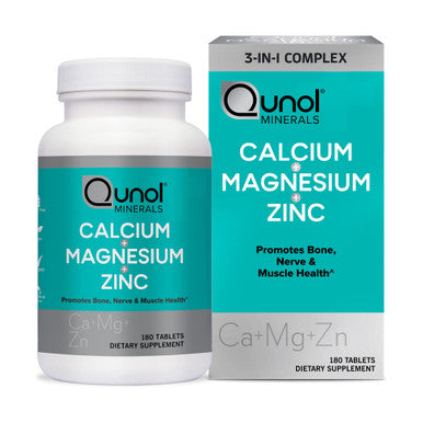Qunol Magnesium 3 in 1 Tablets with Calcium, Magnesium & Zinc for Immune Support, Bone, Nerve, and Muscle Health Supplement, 180 Count
