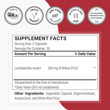 Supersmart Lactobacillus Reuteri Probiotic Strain 5 Billion MicroOrganisms CFU Per Day Restores The Balance of Intestinal Microflora NonGMO Gluten Free 60 DR Capsules
