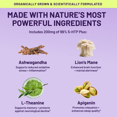 Nootrix Organic Plant 5Htp+ Cofactor Vitamin B6, Lions Mane, Apigenin, L Theanine Supplement W Ashwagandha - Brain Supplement - Supports Mood, Cognition, Better Sleep - 5 Htp - 120 Vegetable Capsules