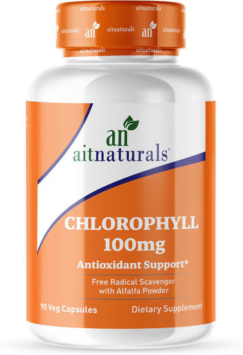 Aitnaturals Chlorophyll - 100 mg (90 Capsules)| Formulated with Alfalfa Powder for Comfort Digestion Nutritional Balance Inner Deodorant Detoxify Digestive Track Antioxidant Clear & Radiant Skin