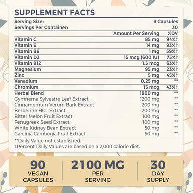 16 In 1 Blxxd Sugr Effective Gymnema Sylvestre Supplement 2100Mg With Berberine, Cinnamon, Bitter Melon Vitamins, Magnesium & Chromium Non Gmo 90 Vegan Capsules