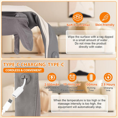 Cordless Neck Massager With Heat, 6D Shiatsu Professional Neck Massager For Pain Relief Deep Tissue, Ergonomic Kneading Neck Back Shoulder Massager With 2 Modes/Speeds