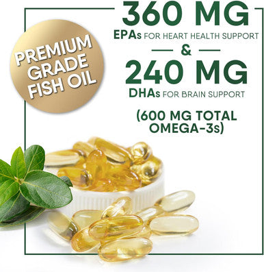 Nature'S Nutrition Omega 3 Fish Oil Supplement - 2400mg Heart Healthy Omega-3 Supplement with High Absorption DHA & EPA Extra Strength Joint & Brain Support - Lemon Flavor Burpless Wild Caught Non-GMO - 120 Softgels