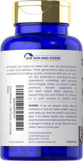 Carlyle Trace Minerals | 200 Tablets | Full Spectrum Supplement | Non-GMO & Gluten Complex | by Vital Trace