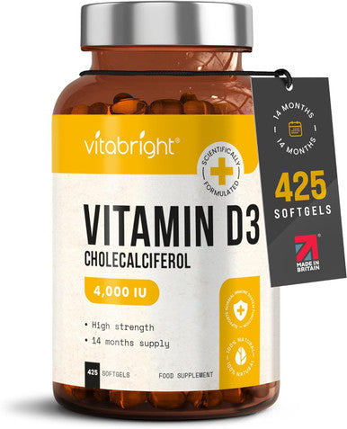 Vitamin D3 4000 Iu, 400 Vitamin D Soft Gel Capsules, Vitamin D Supplements For Men & Women, Vitamin D Tablets High Strength 4X Stronger Than Pure Vitamin D 1000Iu, Vitabright Vit D/Vitamin D Capsules