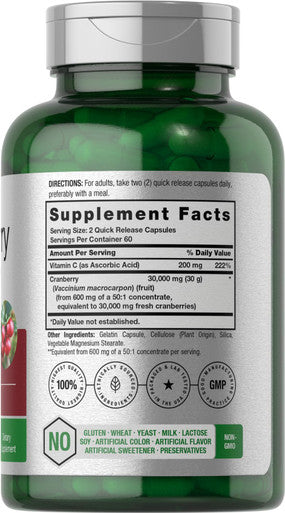Horbaach Cranberry Concentrate Extract Pills + Vitamin C | 30000Mg | 120 Capsules | Triple Strength Ultimate Potency Formula | Non-Gmo And Gluten Free Supplement