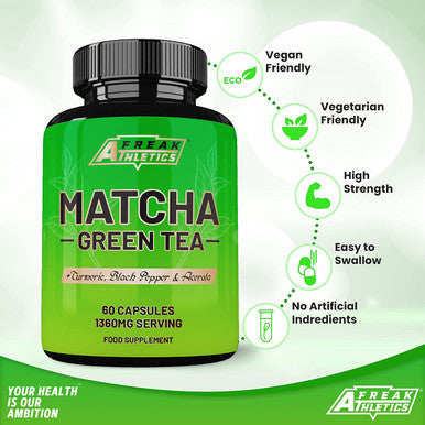 Matcha Green Tea 60 Capsules - Matcha Green Tea Tablets - Boosted with Turmeric, Acerola Cherry & Black Pepper
