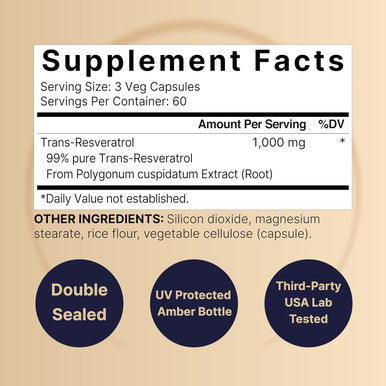 Naturebell Resveratrol Supplement 1000Mg Per Serving, 180 Veggie Capsules, 99% Pure Trans-Resveratrol, Antioxidant For Healthy Aging, Brain & Heart Support Non-Gmo