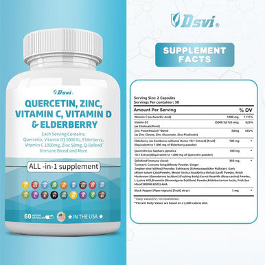 Quercetin 1000Mg Zinc 50Mg Vitamin C 1000Mg Vitamin D 5000Iu Immune System Support Supplement With Echinacea Ginger Bromelain Sea Moss Garlic Nettle Vegan Capsules For Men And Women,60 Count Usa