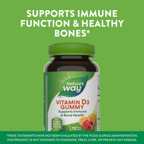 Nature'S Way Vitamin D3 Gummies Supports Immune And Bone Health 2000 Iu (50 Mcg) Per 2-Gummy Serving Vitamin D3 2000Iu Per 2 Gummies Mixed Fruit Flavored 120 Count