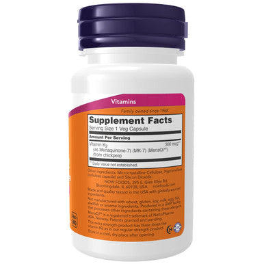 NOW Supplements, Vitamin K2 (MK-7) 300 mcg Extra Strength 60 Veg Capsules