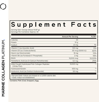 Codeage Marine Collagen Protein Powder Supplement Biotin 10,000 mcg Vitamin C D3 & B6 Keratin Hyaluronic Niacin Wild Caught Hydrolyzed Fish Collagen Peptides Hair, Skin, Joints 11.50 oz